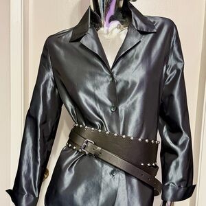 Silk Tafeta Shimmering Steel-Blue Women's Blouse